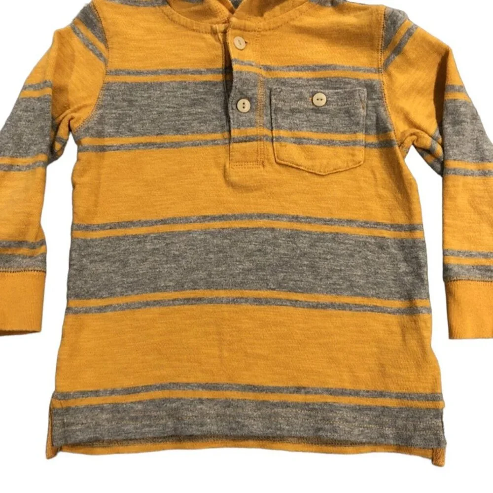 Baby Gap Sz 3 Yellow & Grey Striped Hoodie Shirt